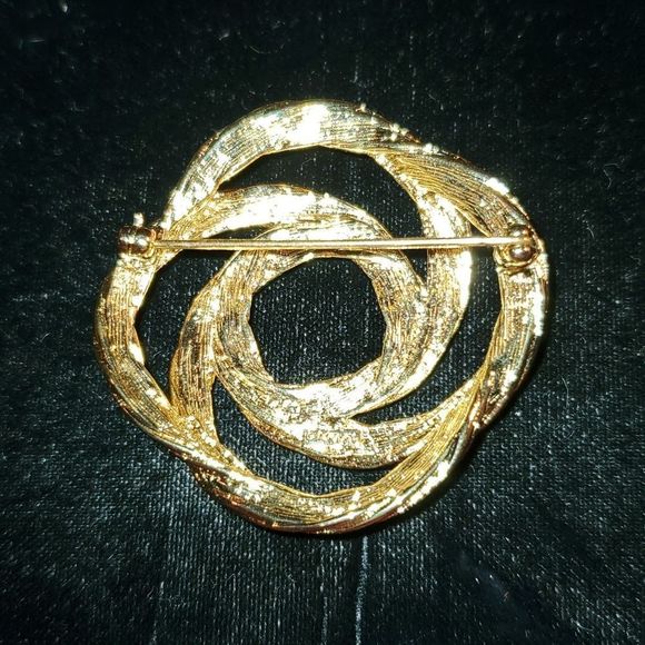 Monet Twisted Rings Love Knot Pin Brooch Circles Vintage Gold Swirls Rope 80's - Picture 4 of 6